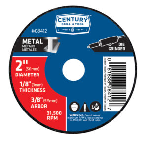 Century 2 in Dia, 1/8 in Thick, 3/8 in Arbor Type 1A (Thin Metal Cutting) - 3-Pack