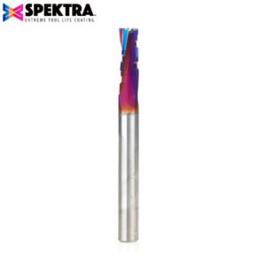 Amana Tool Solid Carbide CNC Spektra™ Extreme Tool Life Coated Spiral Phenolic, Resin, Composite with Chipbreaker 1/4 Dia x 3/4 x 1/4 Shank x 2-1/2 Inch Long Slow Helix Upcut Router Bit