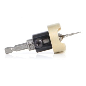 Amana Tool Carbide-Tipped 82 Degree Countersink with Tapered Drill and Adjustable Depth Stop with No-Thrust Ball Bearing 3/8 Dia x 1/8 Drill Dia x 1/4 Inch Quick Release Hex Shank