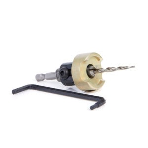 Amana Tool Carbide-Tipped 82 Degree Countersink with Tapered Drill and Adjustable Depth Stop with No-Thrust Ball Bearing 3/8 Dia x 5/32 Drill Dia x 1/4 Inch Quick Release Hex Shank