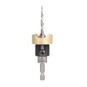 Amana Tool Carbide-Tipped 82 Degree Countersink with Tapered Drill and Adjustable Depth Stop with No-Thrust Ball Bearing 1/2 Dia x 11/64 Drill Dia x 1/4 Inch Quick Release Hex Shank