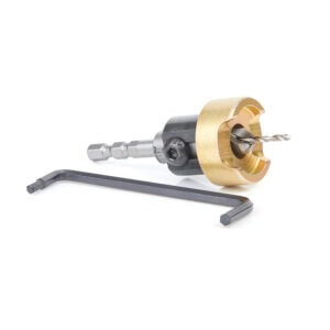 Amana Tool Carbide-Tipped 82 Degree Countersink with Adjustable Depth Stop and No-Thrust Ball Bearing, Hybrid For Festool CENTROTEC® System 3/8 Dia x 3/32 Drill Dia x 1/4 Inch Quick Release Hex Shank