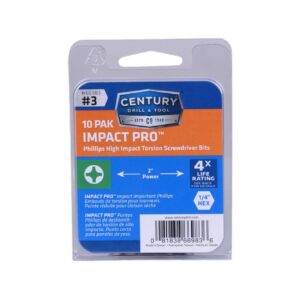 Century #3 x 2" Length Impact Pro™ Phillips Screwdriving Bit – 5 Pro Pack