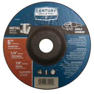Century Type 27 (Metal) 6″ Dia, 1/4″ Thick, 7/8 in Arbor Depressed Center Grinding Wheel