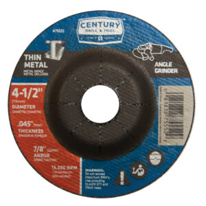 Century Type 27A (Thin Metal Cutting) 4 1/2″ Dia, .045″ Thick, 7/8 in Arbor Depressed Center Grinding Wheel