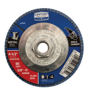 Century 4 1/2 in Dia, 60 Grit, 5/8 in - 11 Arbor Type 27 Zirconia Flap Disc