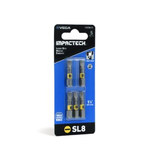 Vega Impactech #8 x 1 in OAL Slotted Insert Bit - Carded: 5 Packs of 5 Bits