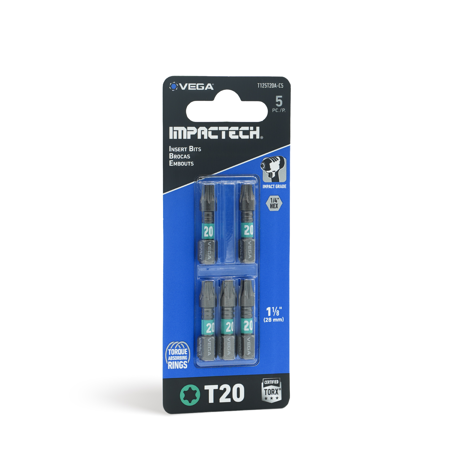 Vega Impactech 20 Tip x 1 in Length Impactech Torx Insert Bits - 5 ...