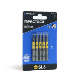 Vega Impactech #6 x 2 in OAL Slotted Power Bit - 5 Packs of 5 Bits