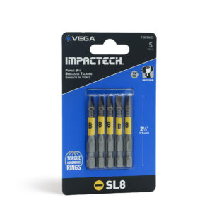 Vega Impactech #8 x 2 in OAL Slotted Power Bit - 5 Packs of 5 Bits