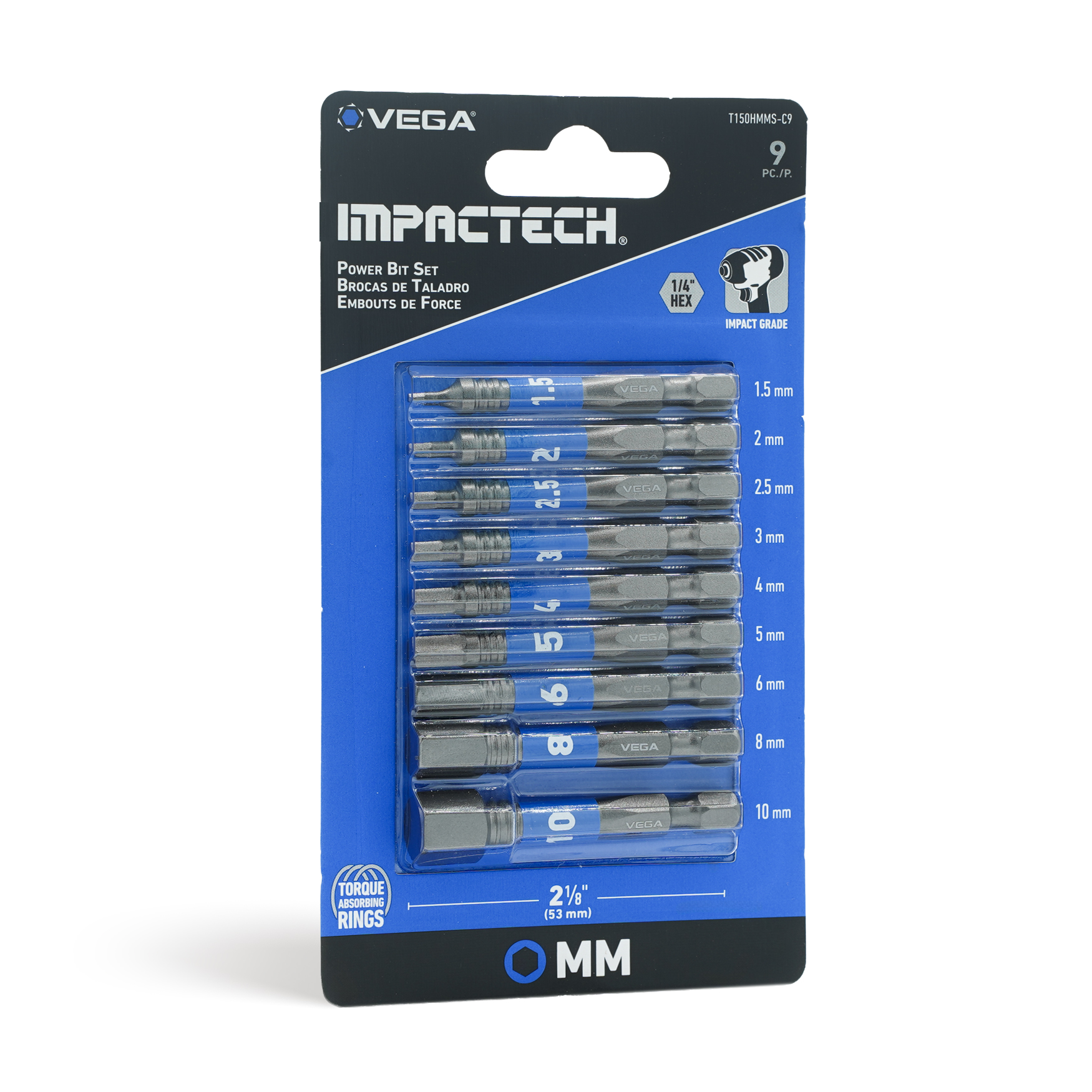 Vega Impactech 1.5-10mm x 2 in OAL Hex Power Bit - 5 Packs of 10 Piece ...