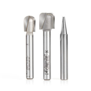 Amana AMS Series 3-Pc Signmaking & Lettering CNC Router Bit Pack, 1/4 Inch Shank